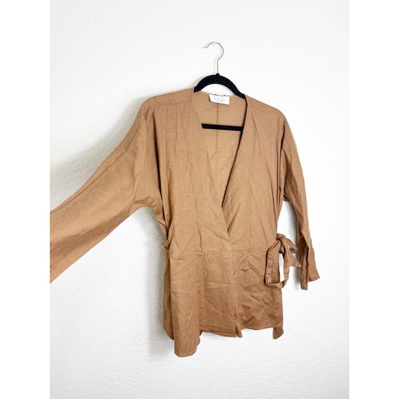 Revolve L’Academie The Jacqie Top Size Medium Tiramisu Brown Wrap Front - Picture 11 of 13
